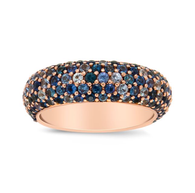 Blue Sapphire Multi-Row Band 18K Rose Gold Ring