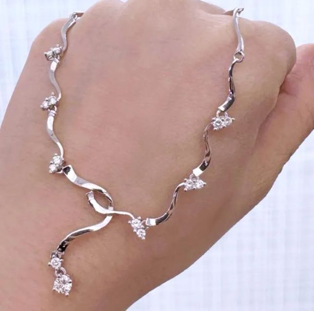 18K White Gold Round Diamond Necklace, Subtle Studded Luxury