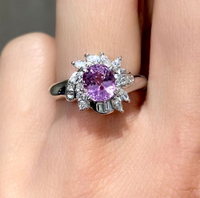 Platinum Sapphire & Marquise Diamond Ring