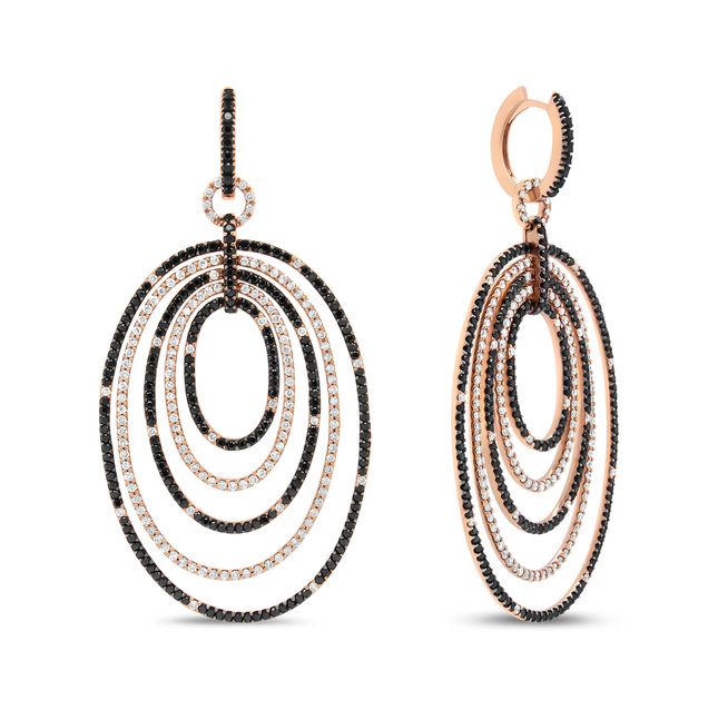 18K Rose Gold Black & White Hoops Earrings