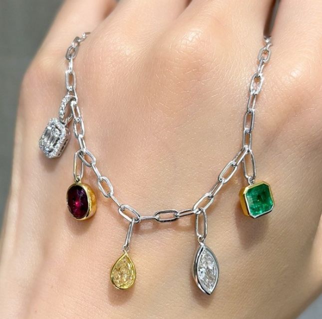 Multi Color Stones Gold Diamond Bracelet - LB1299