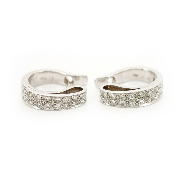 Classic 14K White Gold Diamond Hoops