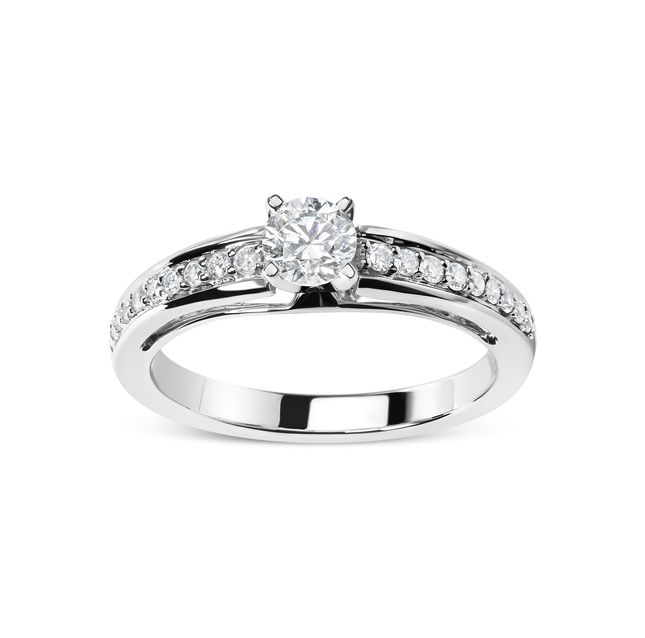 14K White Gold Pave Solitaire Ring