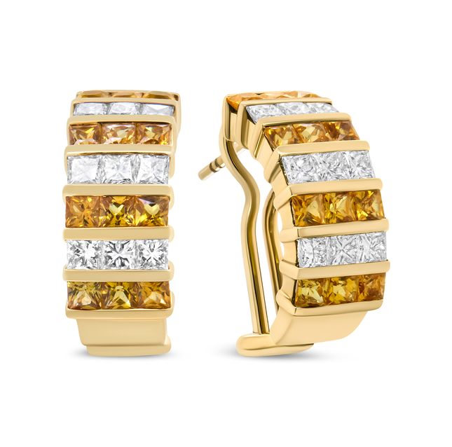 Princess Cut Diamond 18K Yellow Gold Earrings