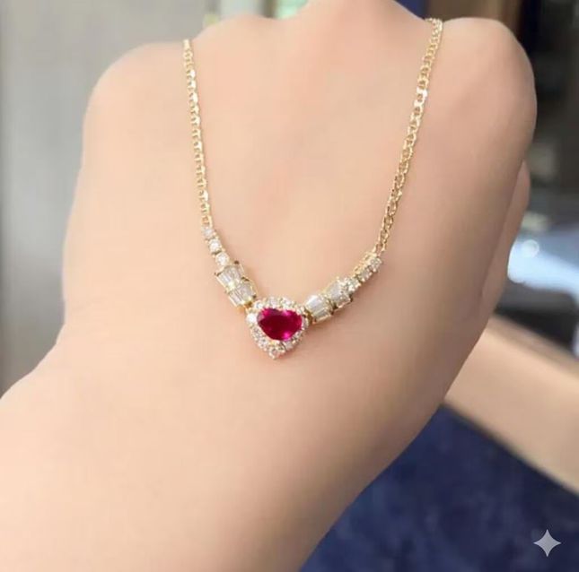 Heart-Shaped Ruby Necklace in 18K Yellow Gold