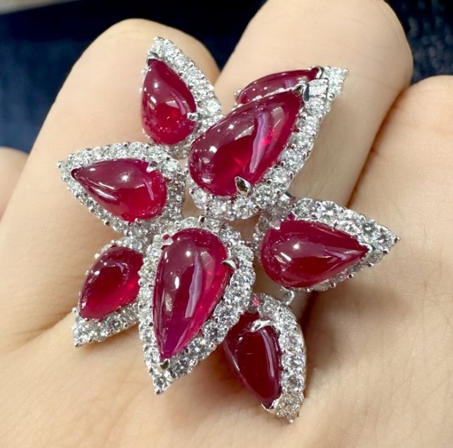 Cardinal Ruby with Diamond 18K White Gold Ring