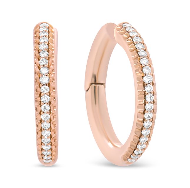 18K Rose Gold Diamond Hoops Earrings