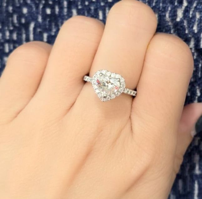 Heart Solitaire Halo Diamond 18K White Gold Ring