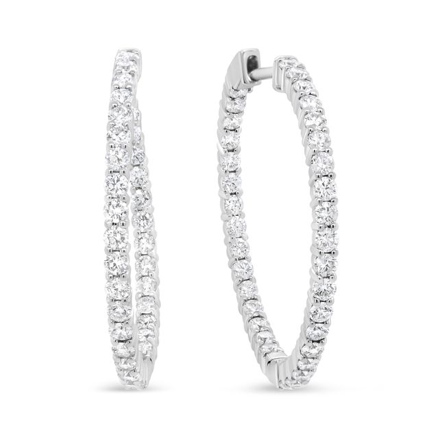 18K White Gold Diamond Hoop Earrings