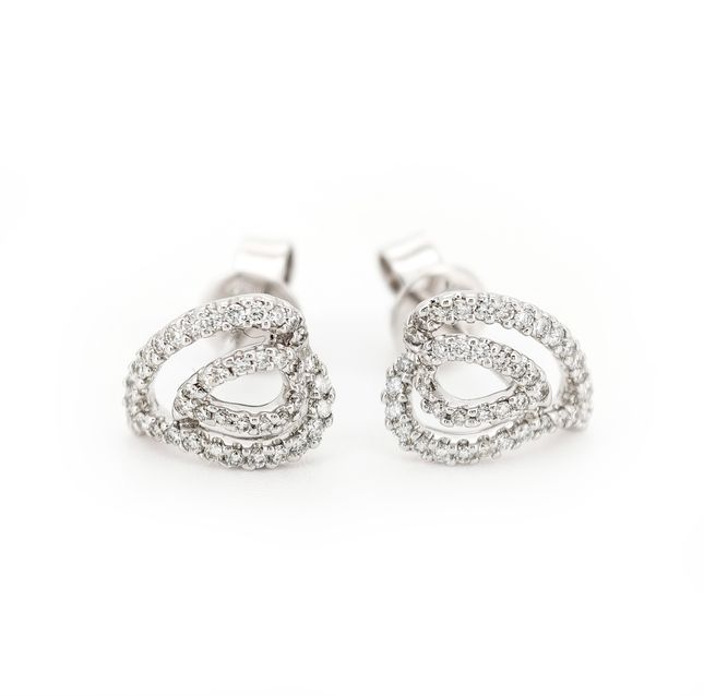 Swirling 18K White Gold Diamond Earring Pair