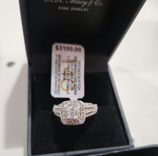 White Gold Double Halo Diamond Cluster Ring