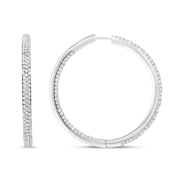 Round Diamond Inner-Outer Hoop 18K WG Earrings