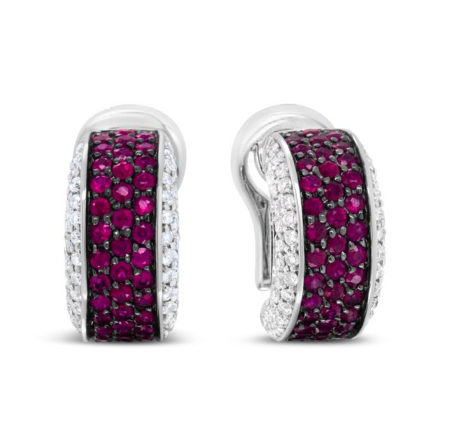 Diamond and Ruby Huggie Hoop Earrings | GEMGEM