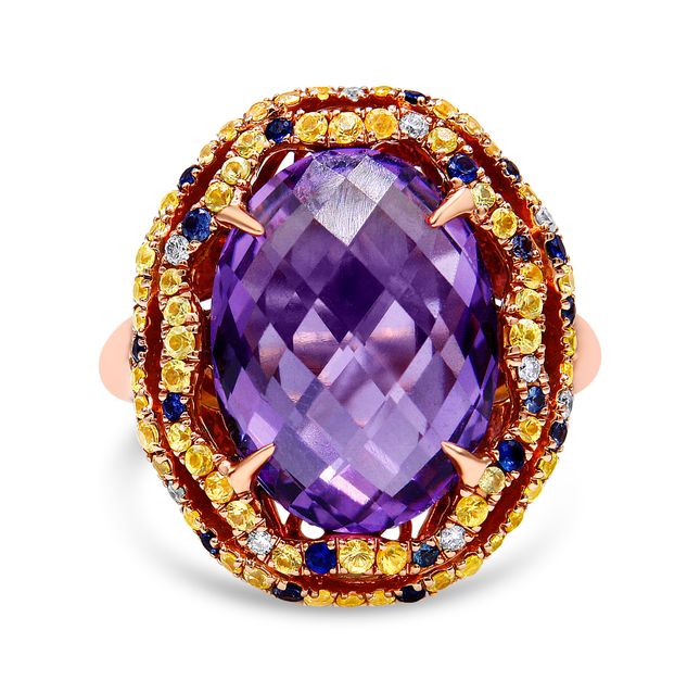 Gemstone & Diamond Accent 18K YG and RG Ring