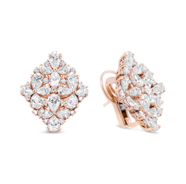 18K Rose Gold Diamond Cluster Earrings