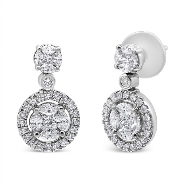 18K White Halo Diamond Earrings
