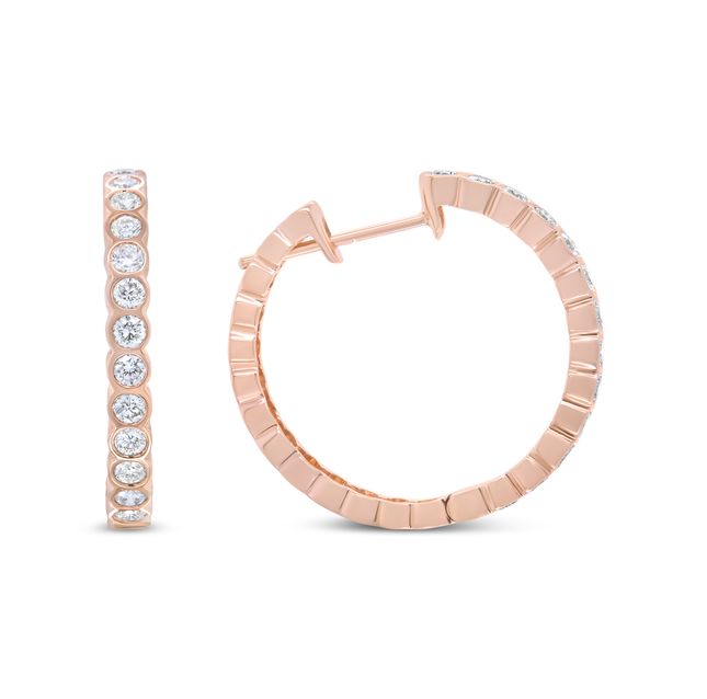 Elegant 18kt Rose Gold Diamond Hoop Earrings