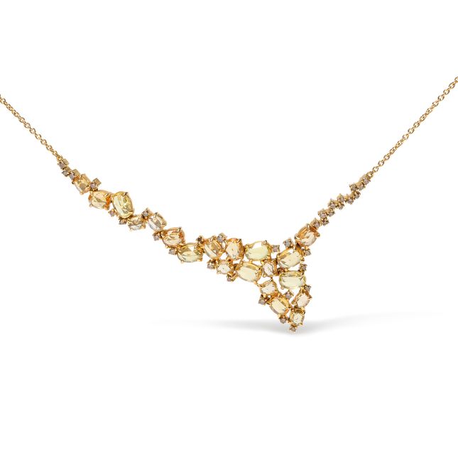Yellow Sapphire and Diamond Cluster Collar Necklace