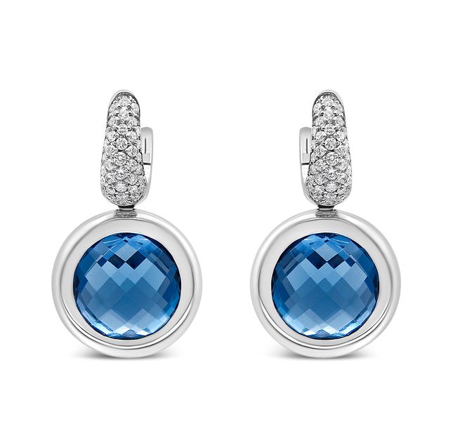 Blue Topaz & Diamond Dangle White Gold Earrings | GEMGEM