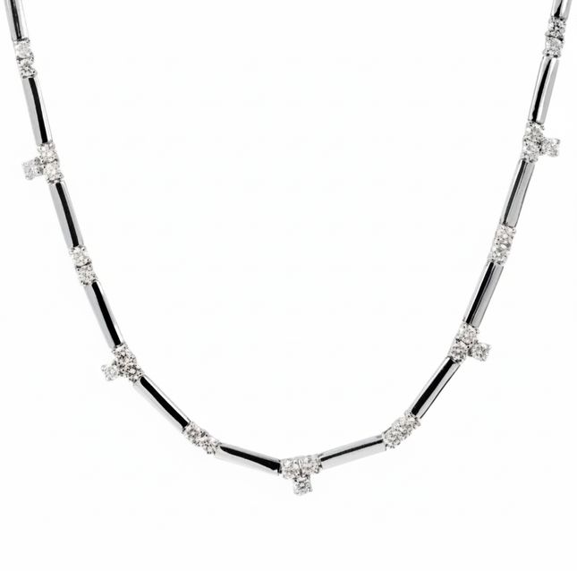 18K White Gold Round Diamond Necklace, Artisan Precision